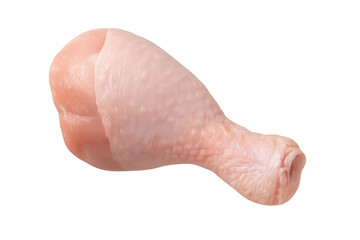Fototapeta premium Raw chicken drumstick lying on transparent surface, showcasing uncooked poultry meat ready for culinary preparation