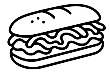Vector Illustration of a Cheesesteak Sandwich in Minimal Outline Style