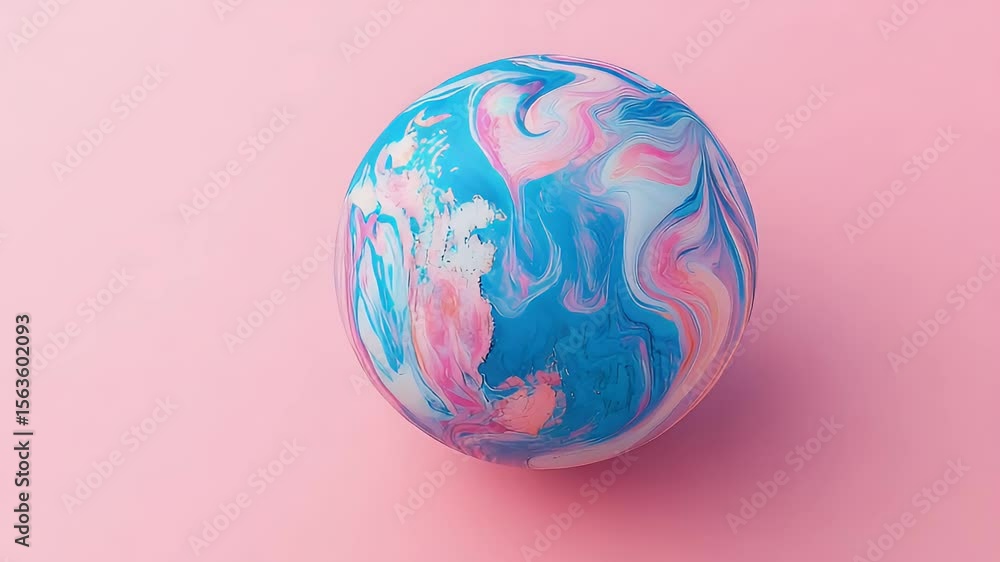 Poster abstract spherical artwork in pastel hues of blue pink and white against a seamless pink backdrop. d