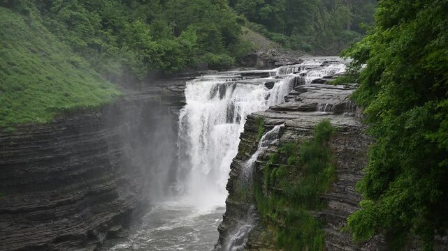 Letchworth State Park in NYS during a nice Spring or Summer Day.  Waterfalls are flowing well after a rain last night.
