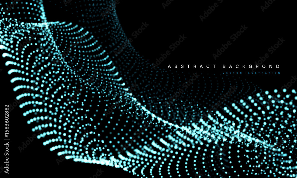 Poster abstract blue mesh particles wave curve overlap technology network digital on black background vecto
