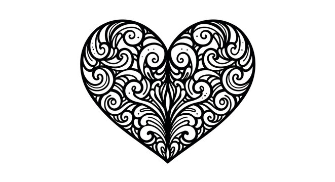 Ornamental heart pattern vector illustration for romantic designs in intricate line art style
