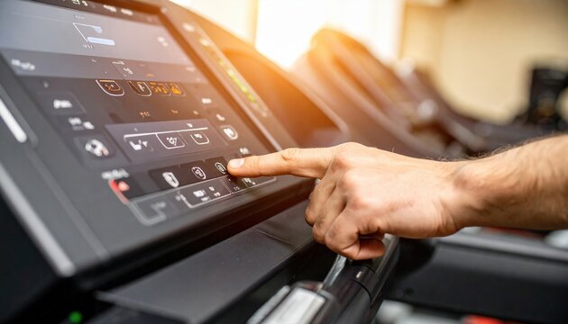 Hand Adjusting Treadmill Console In Gym