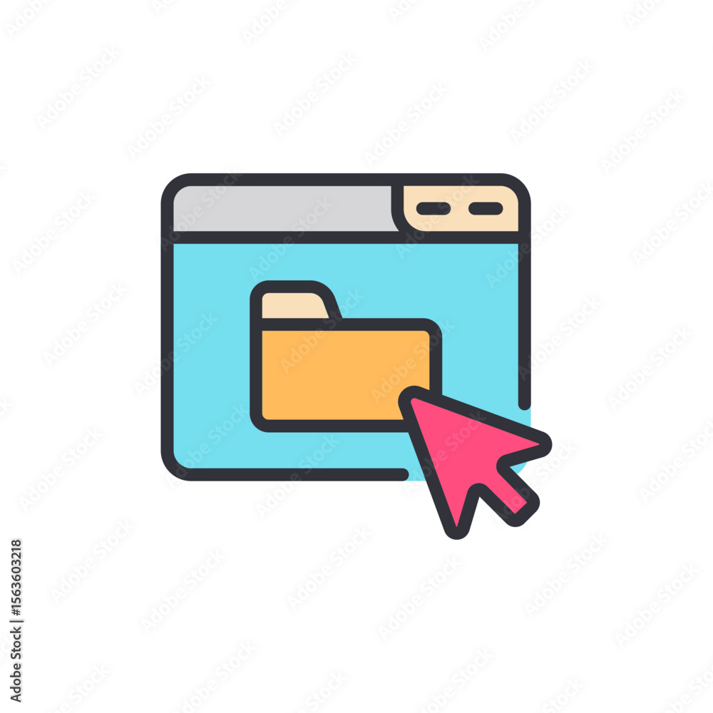 Poster stylized representation of web folder with pointer on transparent display