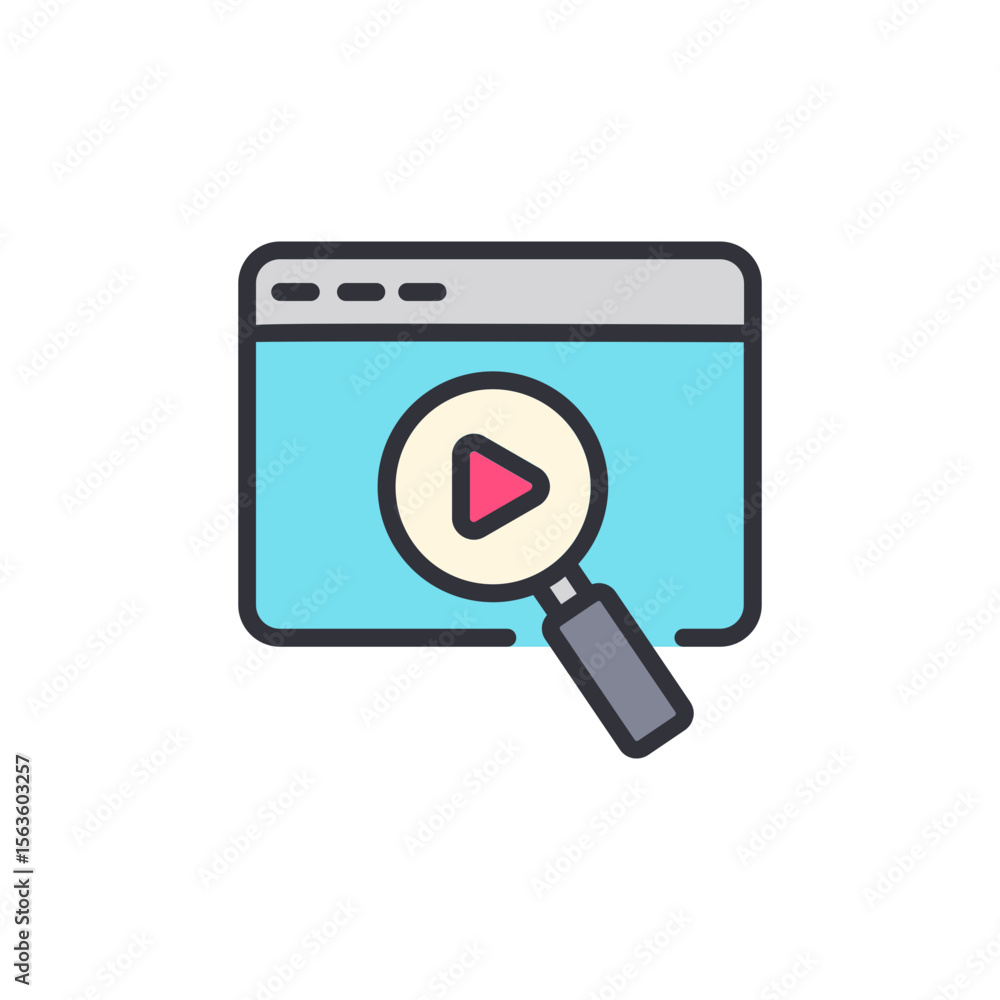Aufkleber finding online content concept with magnifying glass and website frame
