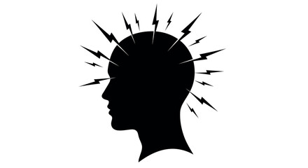 Silhouette head with lightning bolts vector illustration for poster design on creativity and innovation