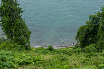 View of the Black Sea from a height down. The seashore