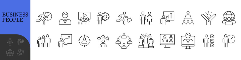 Business People Line Editable Icons set. Vector illustration in modern thin line style of business related icons: research, meeting, business communication, male and female avatars, team structure
