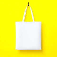 White tote bag against a yellow background