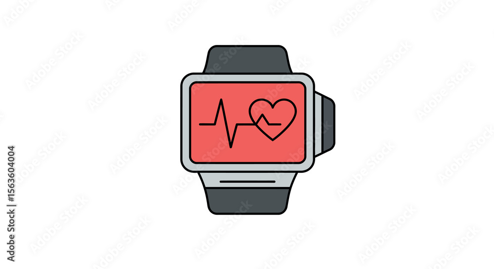 Poster modern smartwatch with heartbeat display vector illustration in flat style for tech design