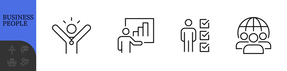 Business People Line Editable Icons set. Vector illustration in modern thin line style of business related icons: research, meeting, business communication, male and female avatars, team structure