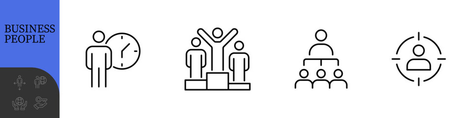 Business People Line Editable Icons set. Vector illustration in modern thin line style of business related icons: research, meeting, business communication, male and female avatars, team structure