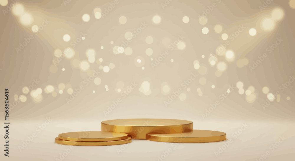 Poster elegant golden podium illuminated by bokeh lights for product showcase and branding