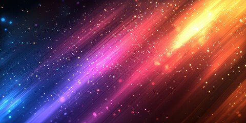 Vibrant abstract light trails filled with colorful sparks create a dynamic atmosphere in a digital art style