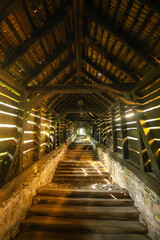Covered Staircase in the Old Town of Sighisoara at Late Afternoon in Spring – UNESCO Heritage...