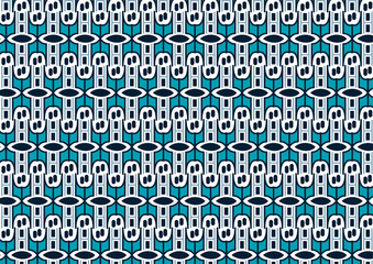 Repeating vector pattern with teal, stripes, symmetrical, abstract design