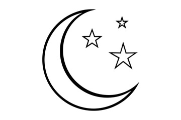 crescent moon with stars silhouette vector white background
