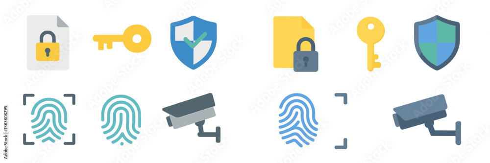 Poster security icons representing various aspects of protection and surveillance systems in a digital envi