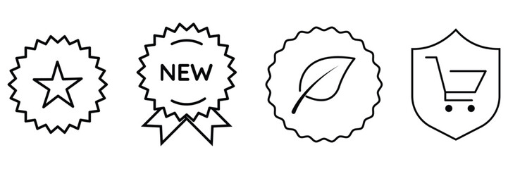 Badge icon vector illustration for e-commerce new eco shopping star quality secure cart design minimal line style.