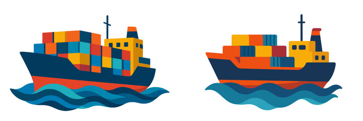 Colorful cargo ships navigating calm waters during a sunny day