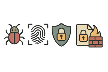 Security icons representing cybersecurity measures against threats and vulnerabilities in digital environments