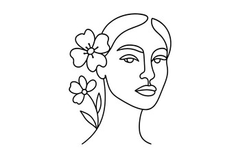 Elegant line art portrait of a woman with a flower, showcasing simplicity and beauty in design