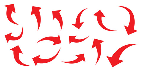 Fototapeta premium Red arrows set. Curved arrows. Arrow sign. Flat style icons. set of Red curve arrow icon vectors. long arrow icon vector illustration.