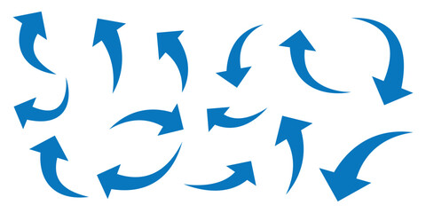 Set of curved arrows isolated on white background. Curved arrows, hand drawn curved arrows. Collection of pointers. Vector illustration. long arrow icon set. curve arrow vector illustration.