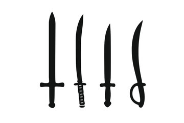 Various styles of swords displayed against a plain background showcasing craftsmanship and design
