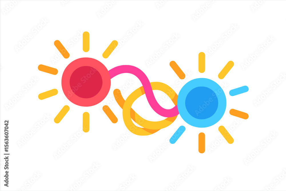 Poster creative design featuring colorful suns and interconnected shapes symbolizing unity and joy