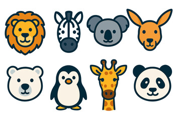 Various animal faces illustrated in a colorful and cheerful style suitable for children's activities and educational purposes