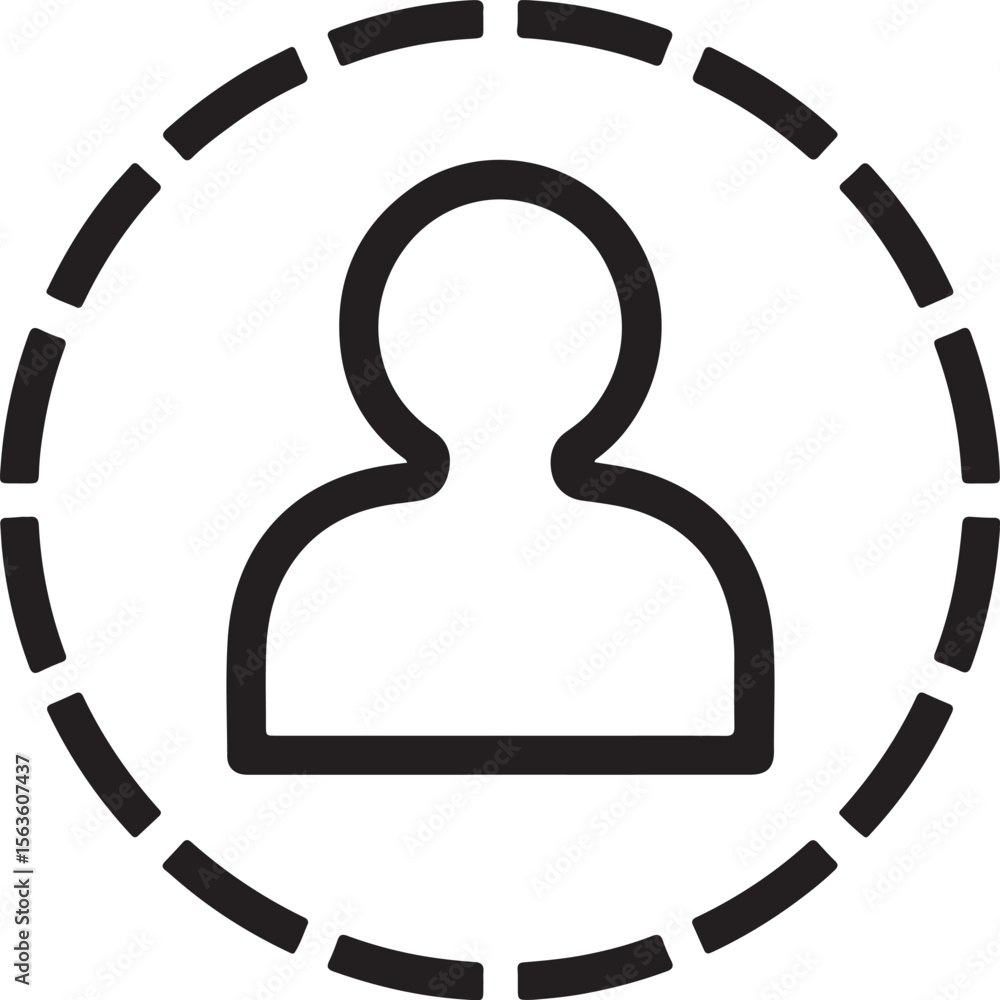 Poster person silhouette within dashed circular boundary icon user