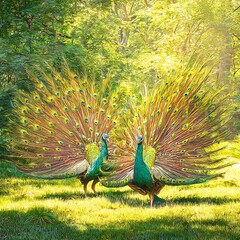 Peafowl displaying vibrant plumage