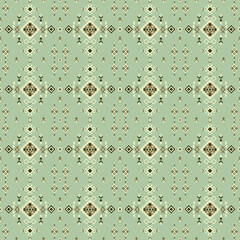 Geometric seamless Fabric Pattern in Natural Green Tone. Ideal for rug design, textile products, and graphic backgrounds. Perfect for print, digital use, and fabric design inspiration.