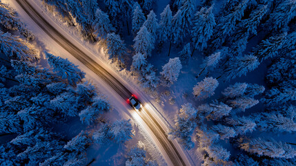 aerial view, mountain, winter, wilderness, travel, alpine, solitude, scenic, road, pristine, picturesque, night, nature, serene, journey, cold, forest, landscape, exploration, adventure, tranquil, car