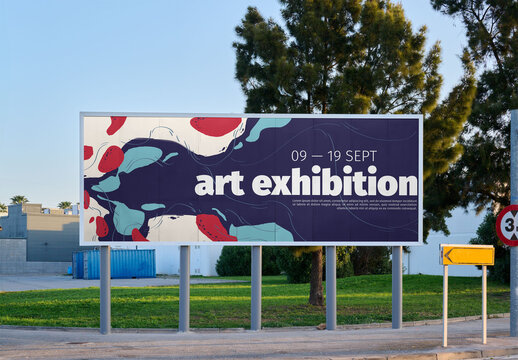 Billboard Mockup in Urban Setting Near Park in Barcelona