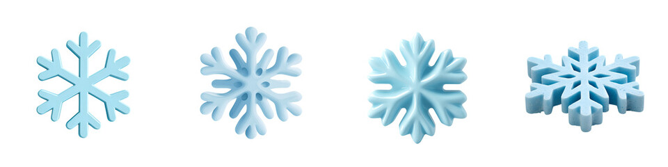 Obraz premium Four Blue Snowflakes Isolated on White Background, Winter Decoration