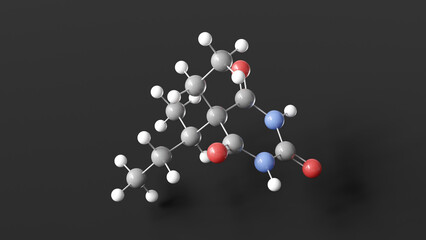 butabarbital molecule 3d, molecular structure, ball and stick model, structural chemical formula sedative hypnotic