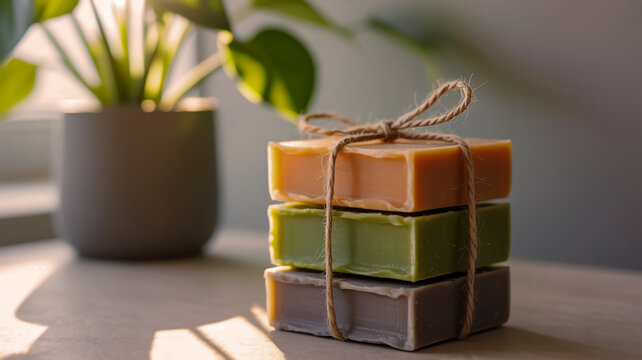 Stacked natural soaps tied with twine handmade organic