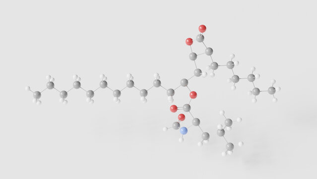 orlistat molecule 3d, molecular structure, ball and stick model, structural chemical formula lipase inhibitor