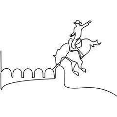 Fototapeta premium Cowboy riding bucking horse with fence rodeo
