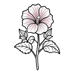 hollyhock flower line art on vector white-background