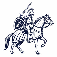 Knight on horseback holding sword and shield cavalry soldier