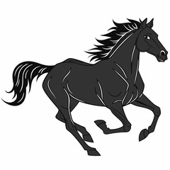 Majestic black horse galloping powerfully running