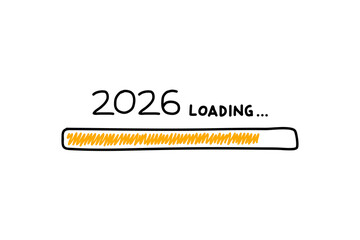 Loading process ahead of the 2026 new year. 2026 new year celebration symbol in doodle style, vector illustration. Hand drawn loading symbol