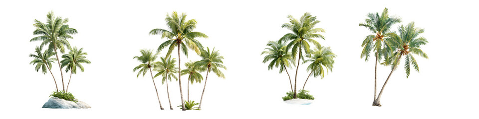 Watercolor Palm Tree Collection Isolated on White Background