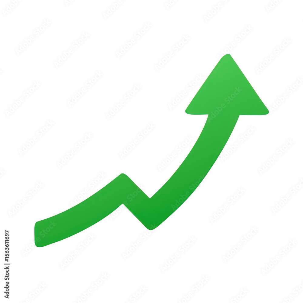 Poster green arrow graph showing upward trend isolated on transparent background