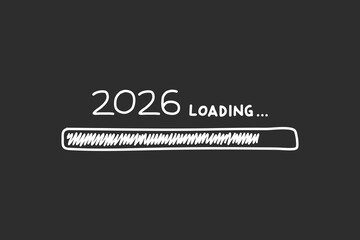 Loading process ahead of the 2026 new year. 2026 new year celebration symbol in doodle style, vector illustration. Hand drawn loading symbol