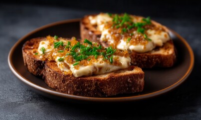 Bottarga toasts served on ochre plate