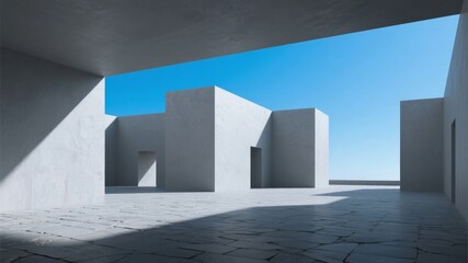 Minimalist Architectural Space with Concrete Walls and Open Sky